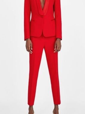 Zara Red Tailored Tuxedo Straight Pants